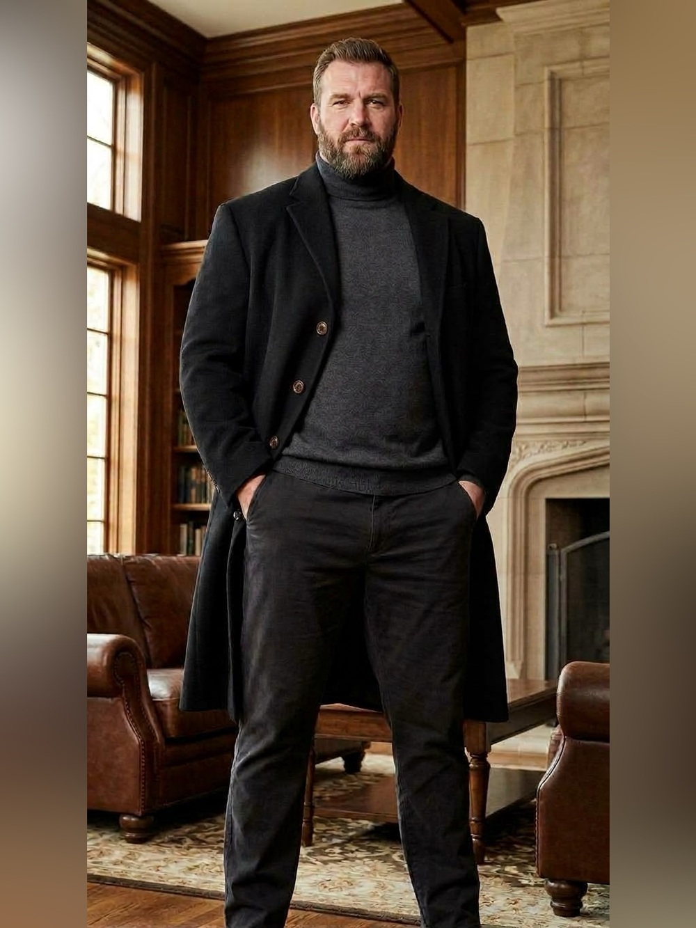 men’s single breasted Wool overcoat Montefino Uomo Cashmere Blend 50L Big Tall